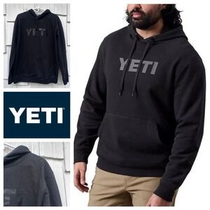 YETI Men's Black Brushed‎ Fleece Logo Pullover Hoodie Sweatshirt Size Large